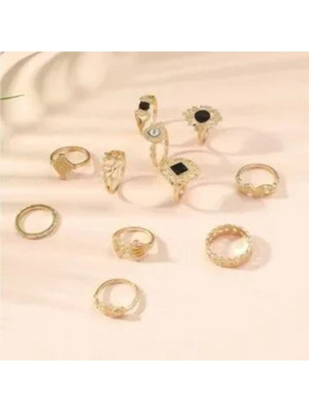 Gold 11pc Rhinestone Geometric Ring Set - Picture 2 of 2